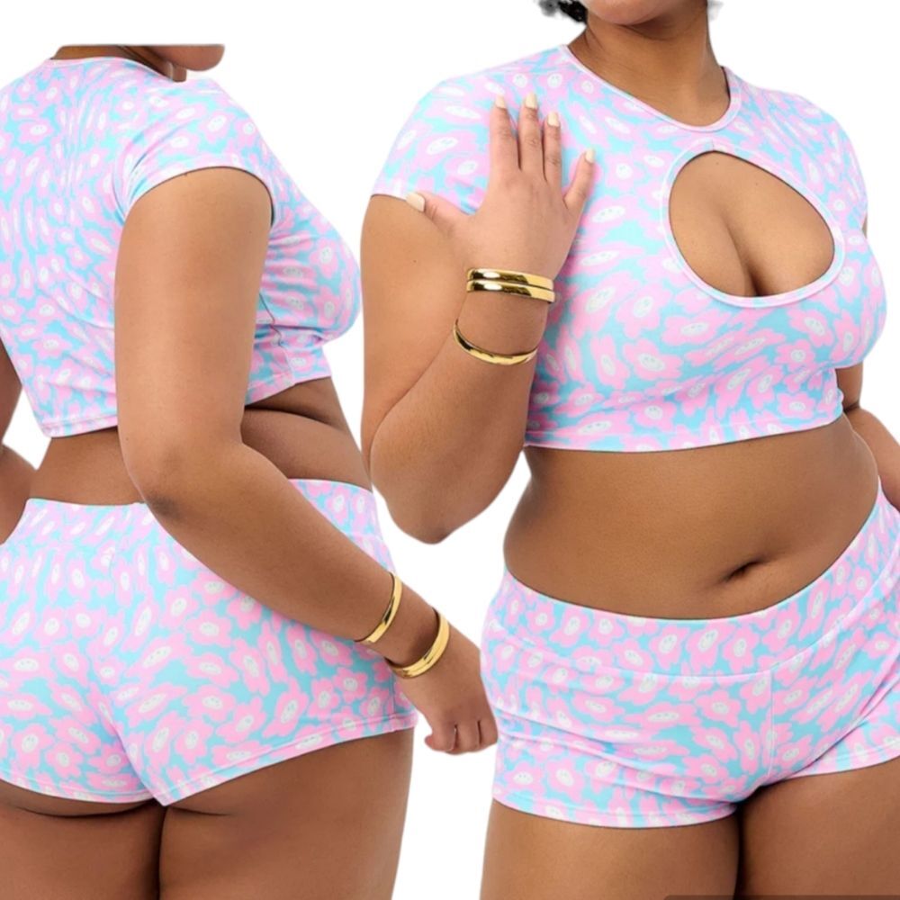 Frankies Bikinis Bree Terry Bikini Crop Top Daisy Dreams  Medium
